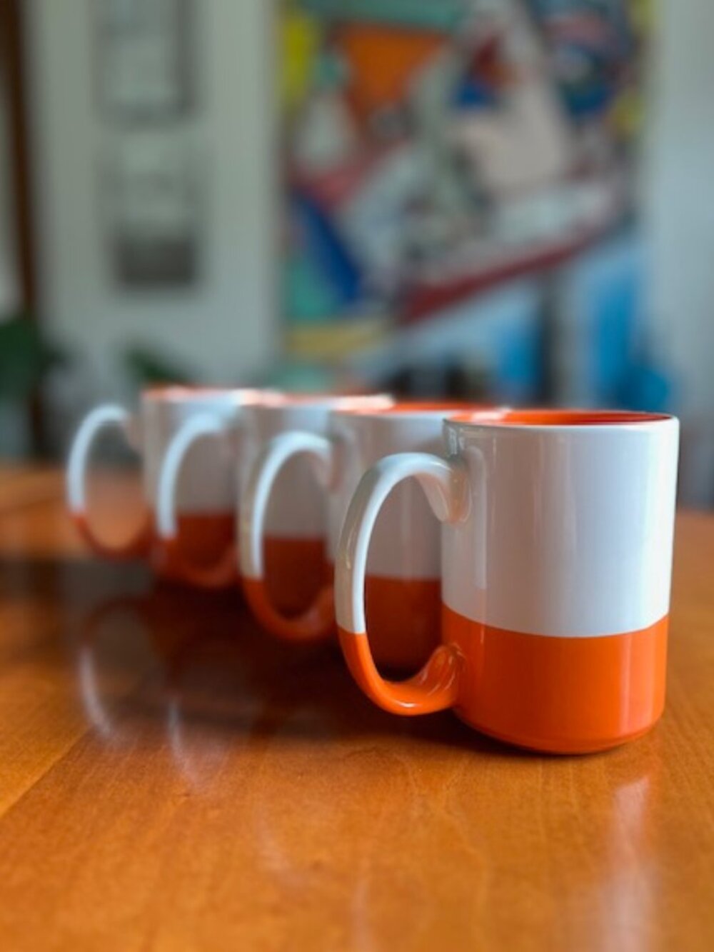 M-Ware Stoneware Orange & White Large Coffee Tea Mug Handled Cup (4)